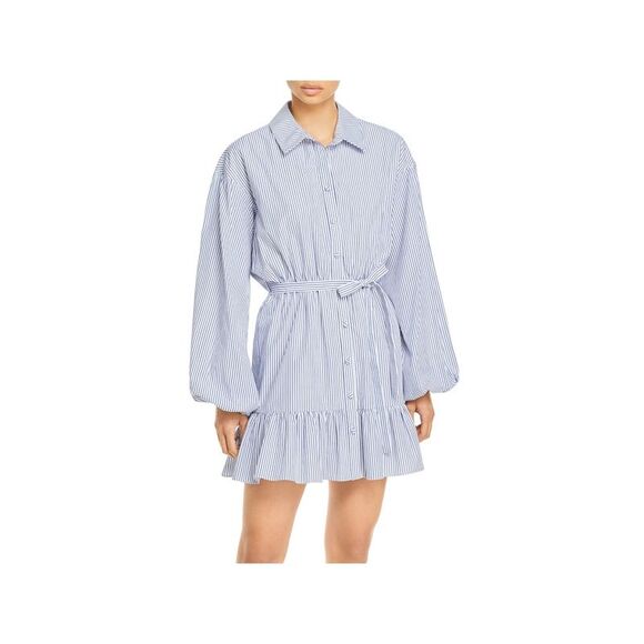 CINQ A SEPT Dresses & Skirts - CINQ A SEPT Womens White Belted Button Front Balloon Sleeve Short Shirt Dress 12